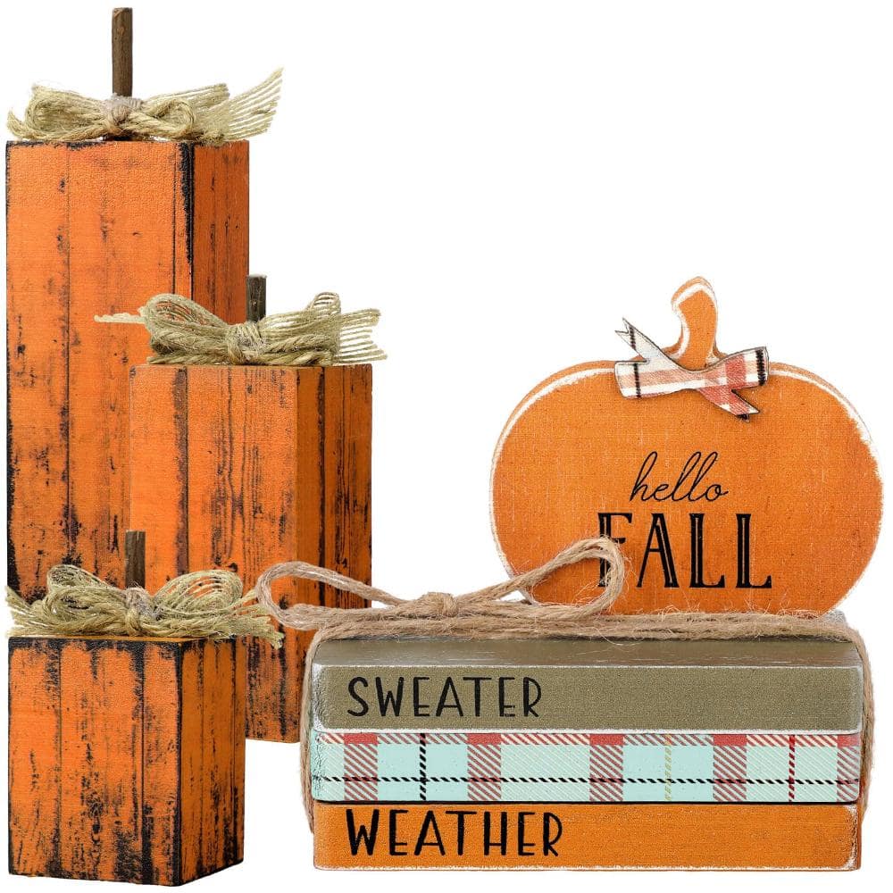 Multicolor Wood 7-Piece Thanksgiving Table Decor Set with Pumpkin Signs and Stacked Books for Fall Display price history on PriceWatchPro