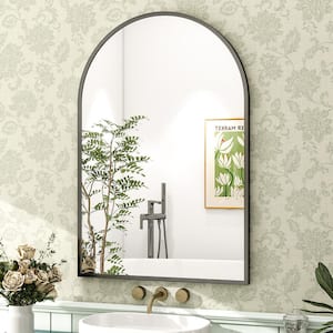 26 in. W x 38 in. H Arched Black Aluminum Alloy Framed Wall Mirror