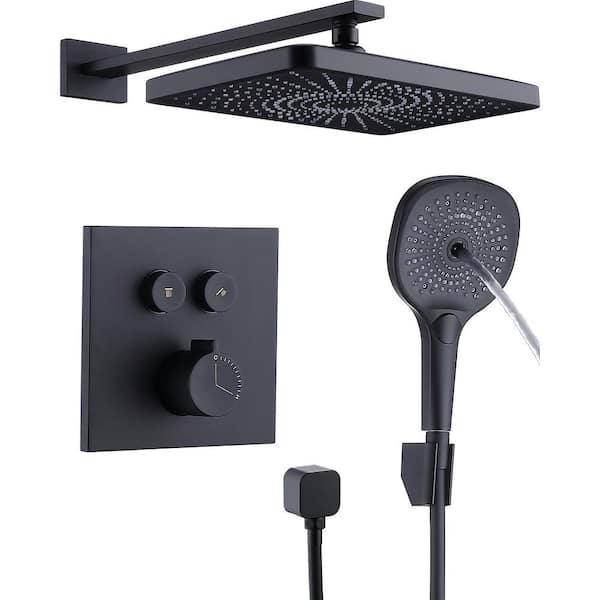 Single Handle Shower Faucet 2.2GPM Square 1 Setting Shower Head Wall Mounted 3Spray Settings 1.8 GPM in. Matte Black