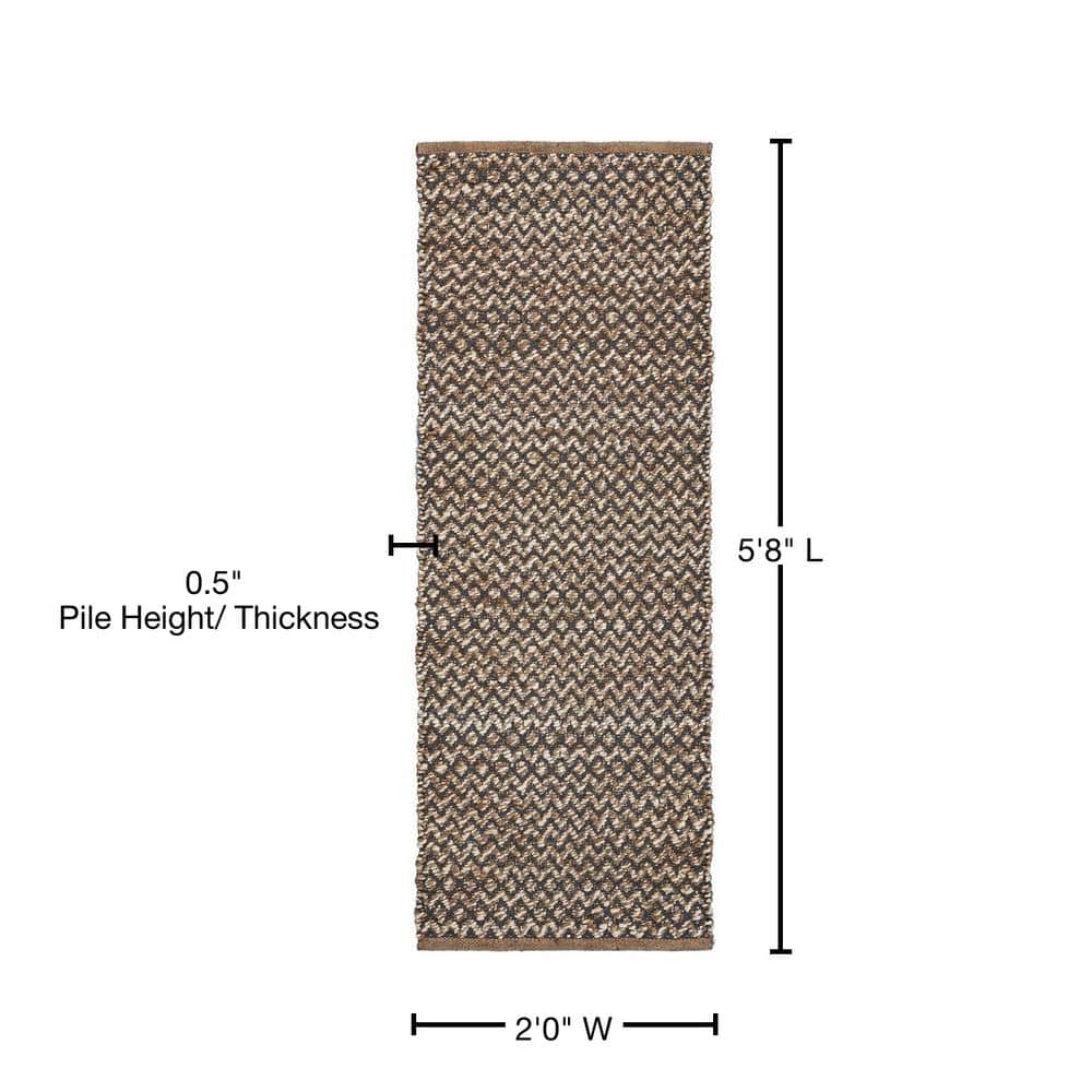 Gray and Beige Cotton Chevron Runner Rug, 2' x 5'8"