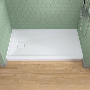 60 in. x 32 in. Single Threshold Alcove Floor Shower Pan Base with Left Drain in White