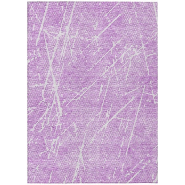 Lilac, Ivory 9 ft. x 12 ft. Woven Abstract Polyester Rectangle Indoor/Outdoor Area Rug