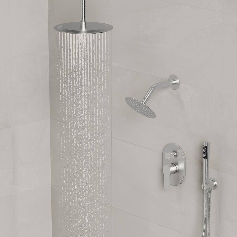 Brushed Nickel Dual Shower Head System with Handheld Spray