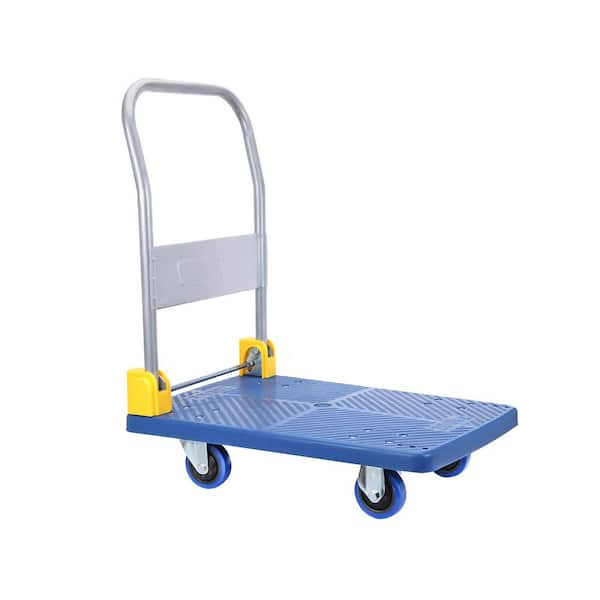 Foldable Push Hand Cart, Platform Truck with 440 lbs. Weight Capacity, Blue