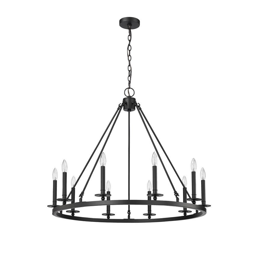 Matte Black 36" 10-Light Taper Candle Chandelier
