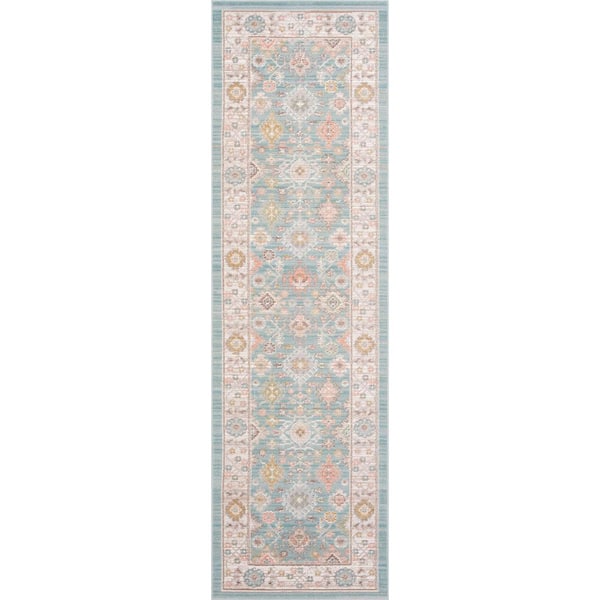 2 ft. x 8 ft. Aqua Crestwood Oriental Indoor Area Rug