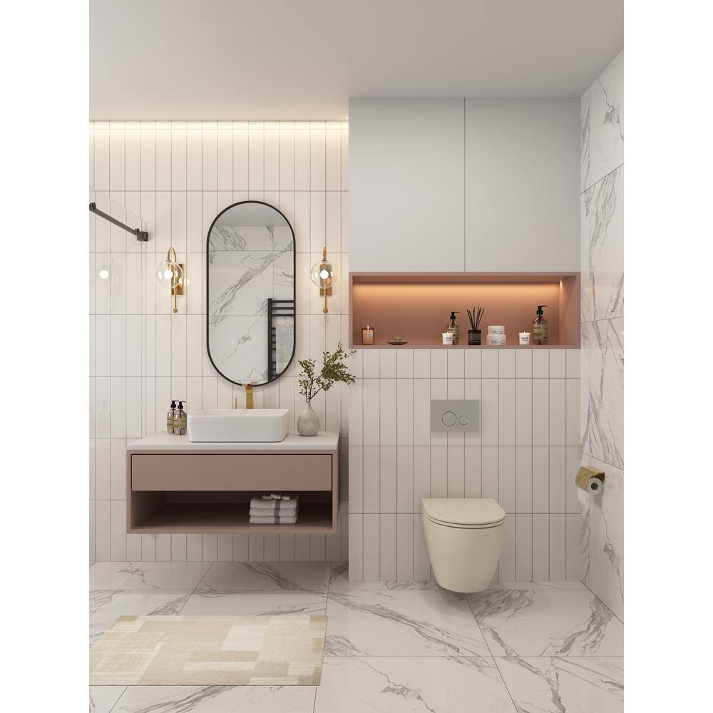 Beige Ceramic Elongated Wall-Mounted Dual Flush Toilet