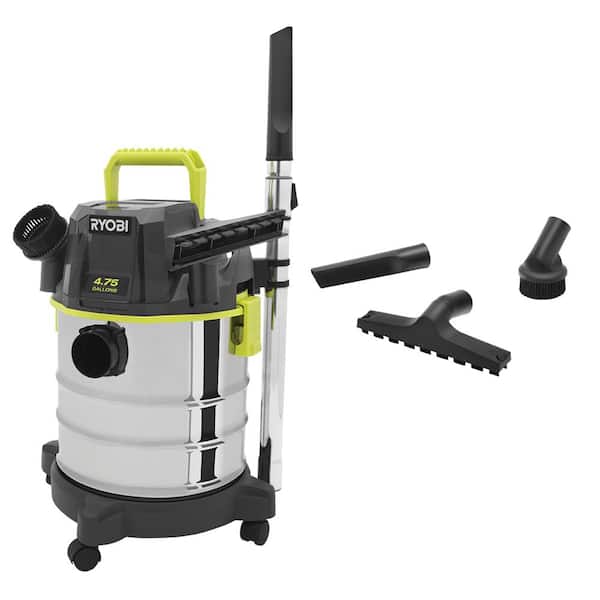 RYOBI ONE+ 18V Cordless 4.75 Gallon Wet/Dry Vacuum (Tool Only) with 1-3/8 in. Crevice Tool, Floor Nozzle, and Dust Brush