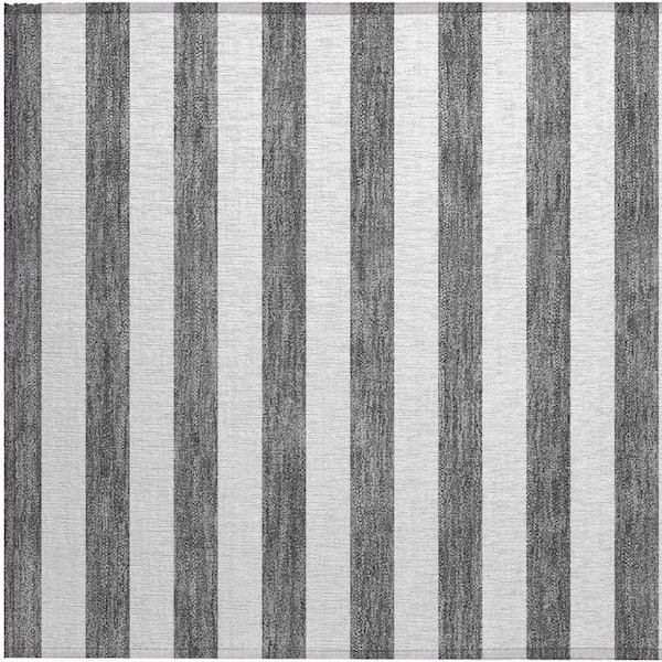 Charcoal 2 ft. x 3 ft. Woven Striped Polyester Rectangle Indoor/Outdoor Area Rug