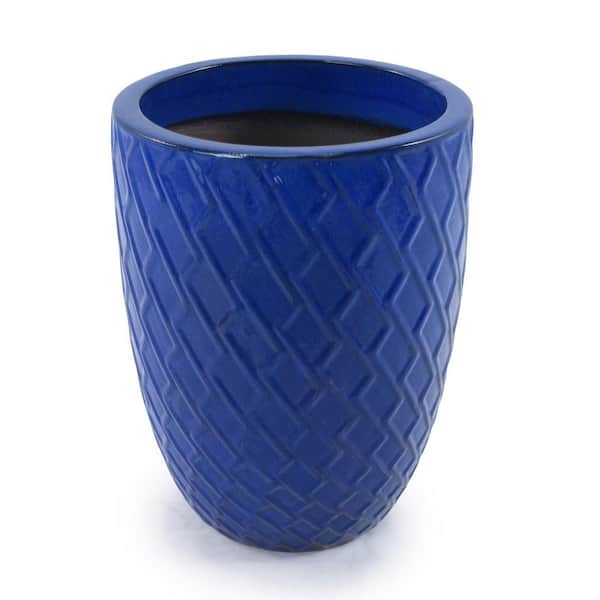 Dark Blue Ceramic Flowerpot, Indoor Ceramic Sleek Design Oval Planter (17  in. W x 21 in. H), 1-Pack JX-WP326365 - The Home Depot