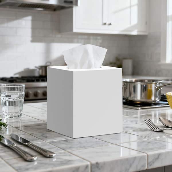 Numhew 2-Pack Square Acrylic Tissue Box Cover in White, Decorative