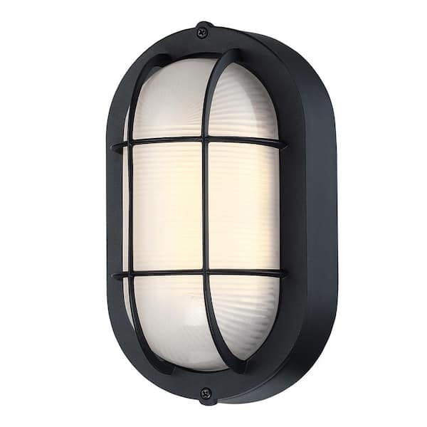 Hukoro 8.5 in. Black Outdoor Hardwired Ellipse Frosted Glass Shade Wall Lantern Scone with No Bulbs Included