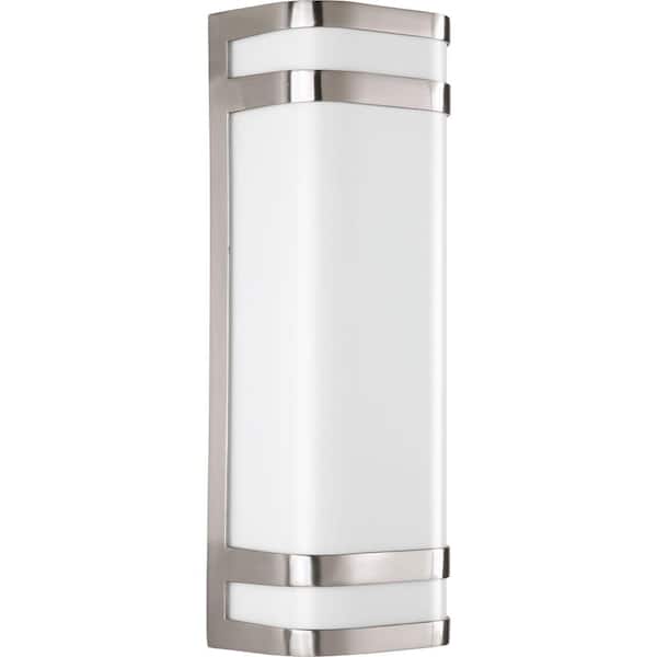 Progress Lighting Valera LED Collection 2-Light Brushed Nickel Matte White Acrylic Shade Modern Outdoor Large Wall Lantern Light