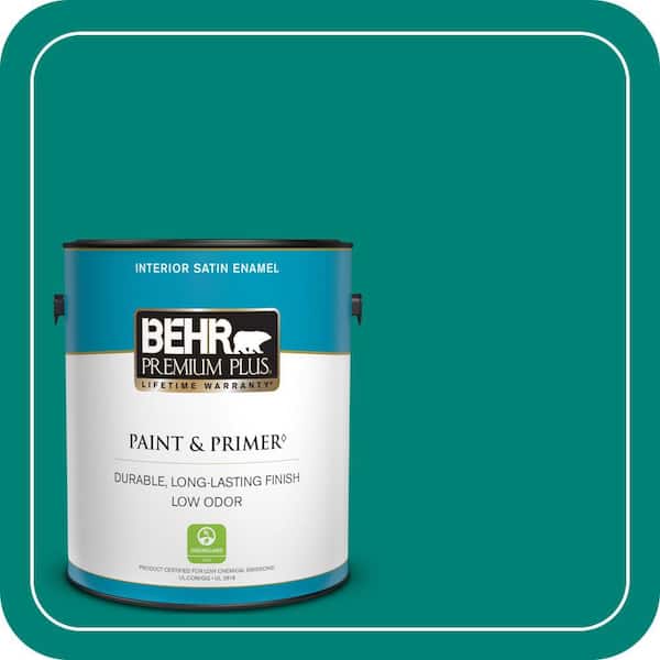 BEHR PREMIUM PLUS 1 gal. Home Decorators Collection #HDC-WR14-9 Green Garlands Satin Enamel Low Odor Interior Paint & Primer