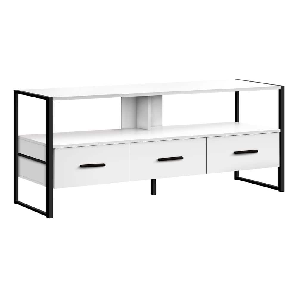 White TV Stand Fits TVs up to 55-65 in. with Drawers and Shelves