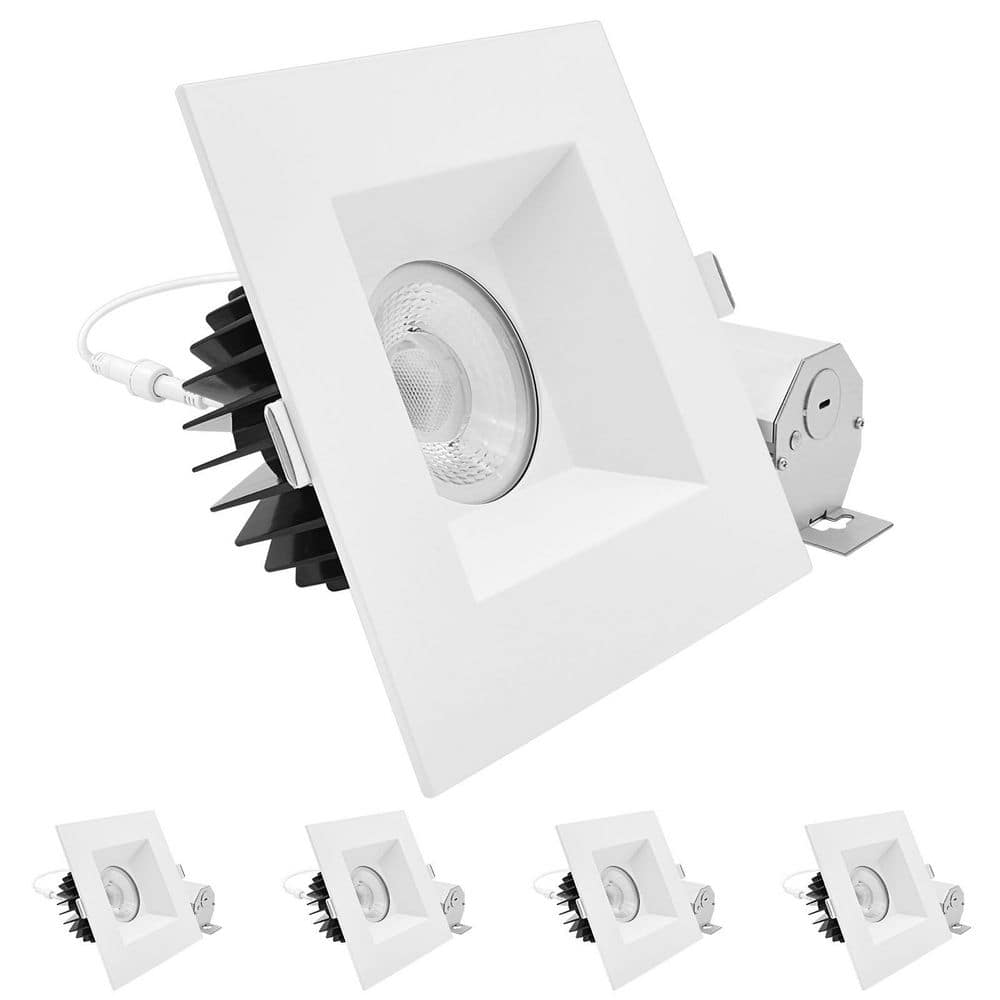 LUXRITE 6 in.Integrated LED Recessed Light Trim Regressed with Square ...