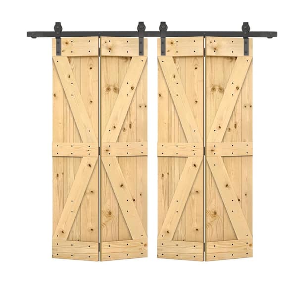 CALHOME 60 in. x 84 in. British K Pre-Assembled Solid Core Unfinished Wood Double Bi-fold Doors with Sliding Hardware Kit