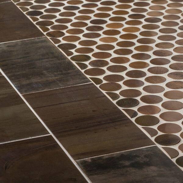 Penny Round Brushed Metal Mosaic Tile, Round Tile Floor