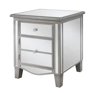 Gold Coast Park Lane 18 in. W x 22 in. H Antique Silver and Mirror End Table with Drawer and Cabinet