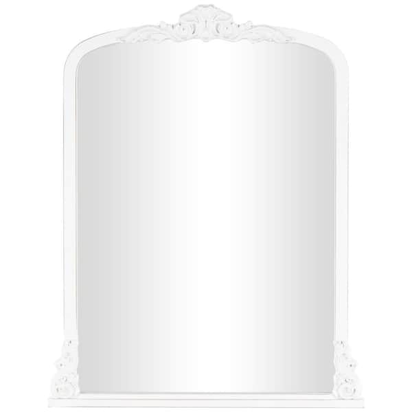 35 in. x 27 in. Arched Arched Frameless White Wall Mirror with Scroll Details
