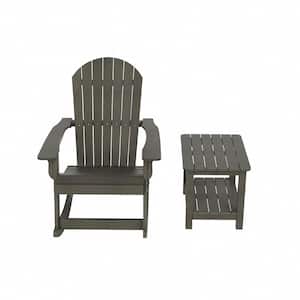 Vineyard 2-Piece Charcoal Gray Adirondack Chair Outdoor Patio Rocking with 2-Tier Side Table