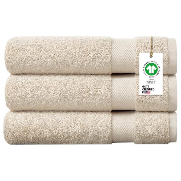 Delara Feather Touch Quick Dry Pack of 3 Marshmallow Solid 100% Organic Cotton 650 GSM Bath Sheet