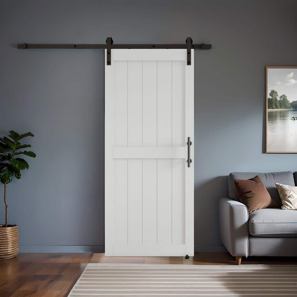 White Finished MDF Sliding Barn Door Kit with Matte Black Hardware
