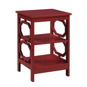 Omega 15.75 in. W x 23.75 in. H Cranberry Red Square Wood End Table with Shelves
