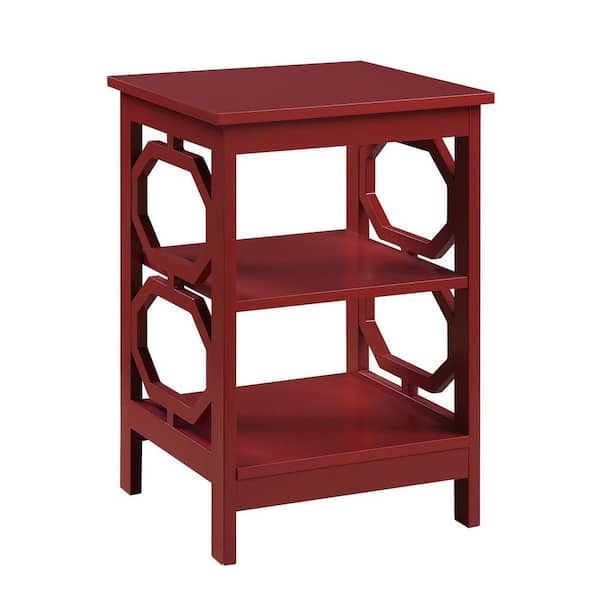 Convenience Concepts Omega 15.75 in. W x 23.75 in. H Cranberry Red Square Wood End Table with Shelves