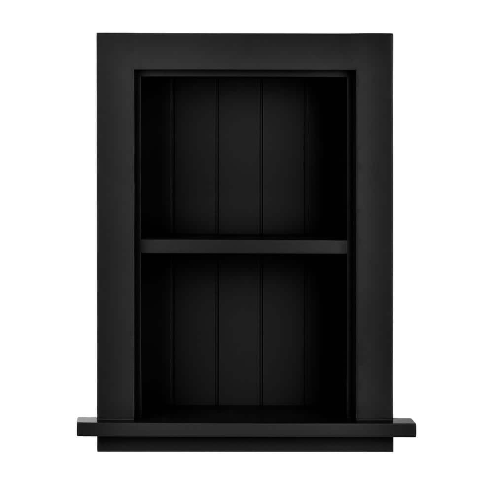 12.75 in. W Wood Bathroom Recessed Wall Shelf in Black