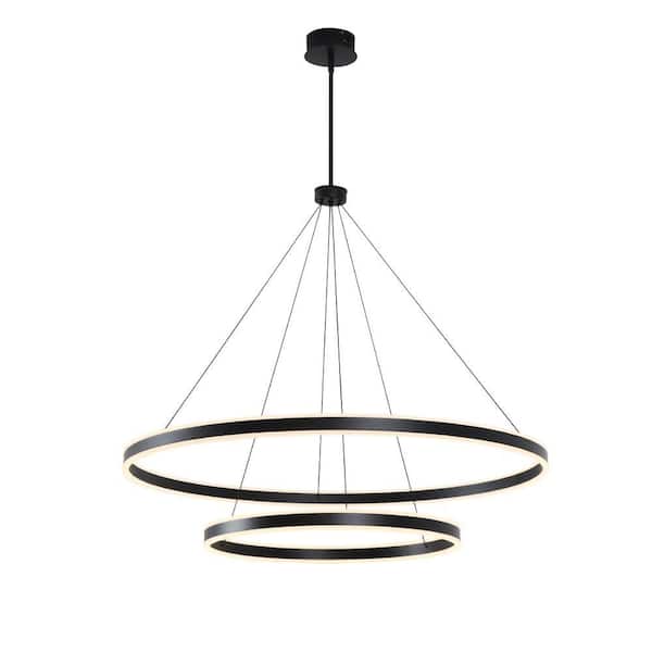 2 Lights Rings Black Integrated LED Dimmable Chandelier for Living Dining Room, 39.4"