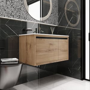36 in. W x 18 in. D x 19.4 in. H Single Sink Floating Bath Vanity in Imitative Oak with White Cultured Marble Top