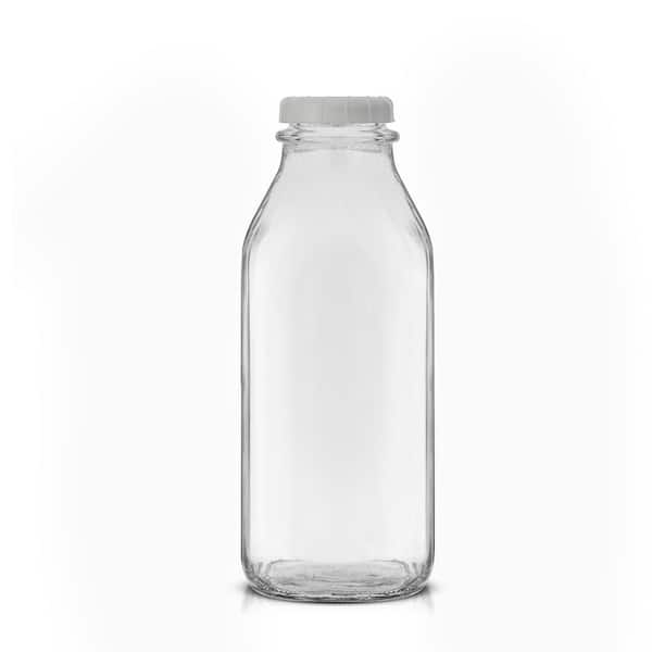32-Oz Glass Milk Bottles with 8 White Caps (4 pack) - Food Grade