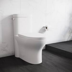 Monaco 1-Piece 1.28 GPF Elongated Left Side Single Flush Handle Toilet in Glossy White