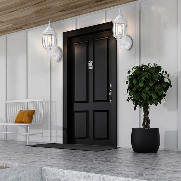 KA 1-Light 17 in. Matte White Outdoor Hardwired Wall Lantern Sconce (2-Pack)