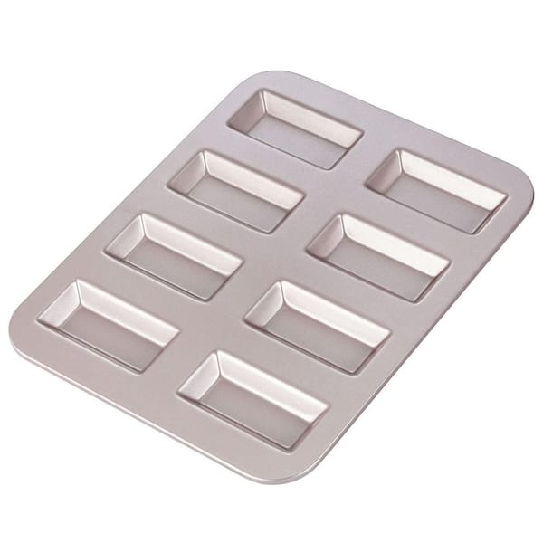 8-Cavity Rectangle Non-Stick Silicone Coated Carbon Steel Cake Pan for Baking Muffins, Biscuits&Cookies (Champagne Gold)