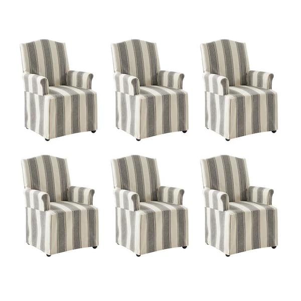JAYDEN CREATION Adelina Strip Traditional Roll Arm Dining Chair with Hooded Caster Wheels Set of 6