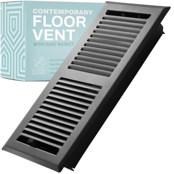 HOME INTUITION Contemporary 4 in. x 10 in. Decorative Floor Register Vent with Mesh Cover Trap, Matte Black