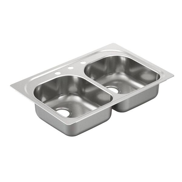 MOEN 2000 Series Drop-In Stainless Steel 33 in. 3-Hole Double Bowl Kitchen Sink