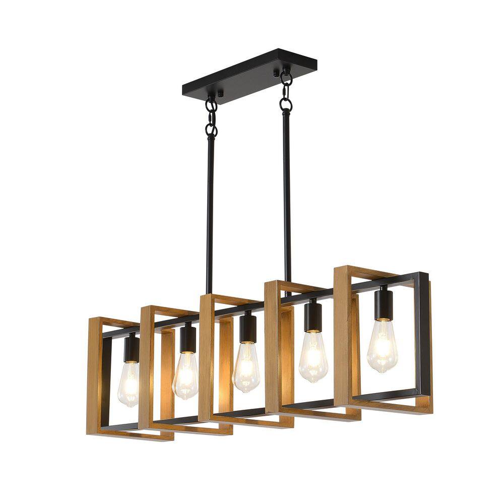 "41.9"" 5 Lights Wood Chandelier Kitchen Island Lighting,Farmhouse Dining Room Light Fixture,Linear Chandeliers for Table" price history on PriceWatchPro