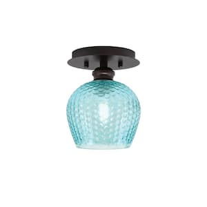 Albany 1-Light 6 in. Espresso Semi-Flush with Turquoise Textured Glass Shade