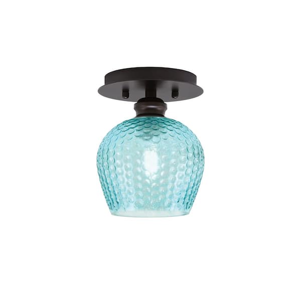 Unbranded Albany 1-Light 6 in. Espresso Semi-Flush with Turquoise Textured Glass Shade