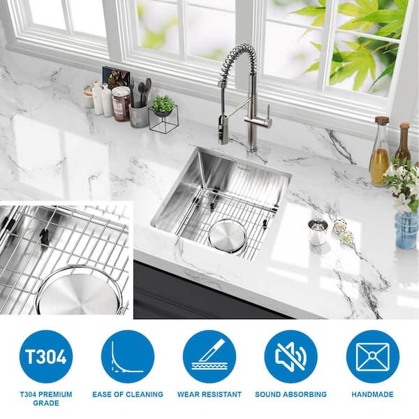 Numhew 18-Gauge Brushed Stainless Steel 15 in. x 15 in. Undermount