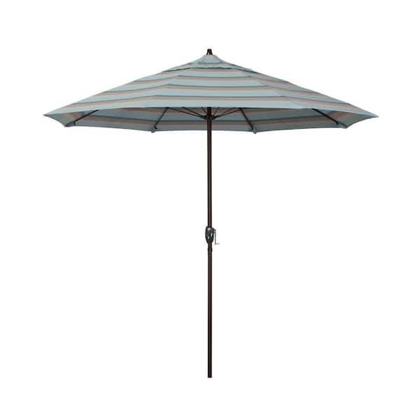 California Umbrella 7.5 ft. Bronze Aluminum Market Patio Umbrella with Fiberglass Ribs and Auto Tilt in Gateway Mist Sunbrella