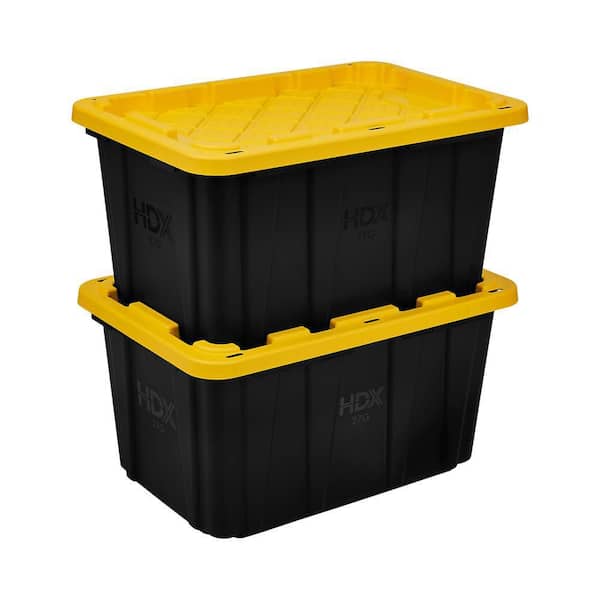 HDX - 27 Gal. Tough Storage Tote in Black and Yellow