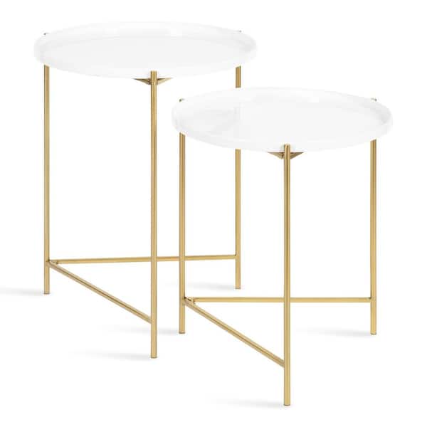 Kate and Laurel Ulani 18.50 in. White Round Metal End Table with 2-Pieces