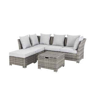6-Piece Wicker Outdoor Patio Conversation Set with Gray Cushion's