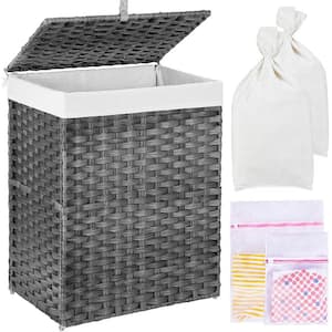 90L Rattan Laundry Basket Hamper with 2 Removable Liner Bags Gray