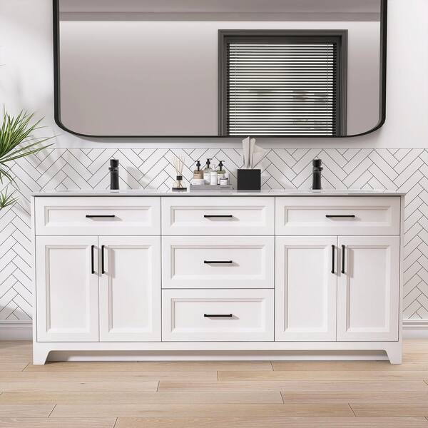 Zeafive 72 in. W x 22 in. D x 34 in. H Double Sinks Shaker Bath Vanity in White with