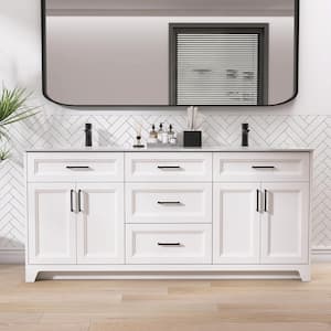 72 in. W x 22 in. D x 34 in. H Double Sinks Shaker Bath Vanity Cabinet in White with Matte White Stone Resin Vanity Top